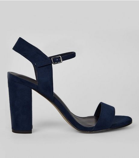 Navy Suedette Block Heel Ankle Strap Sandals | New Look