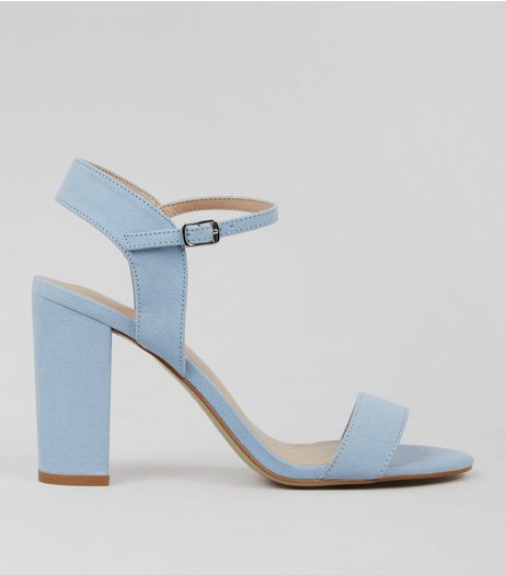 Blue Suedette Block Heel Ankle Strap Sandals | New Look