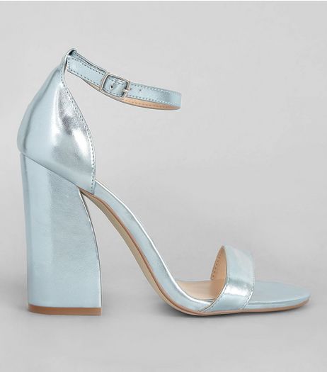 Blue Metallic Flared Block Heels | New Look