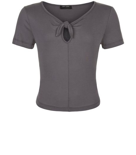 Teens Dark Grey Bow Front T-shirt | New Look