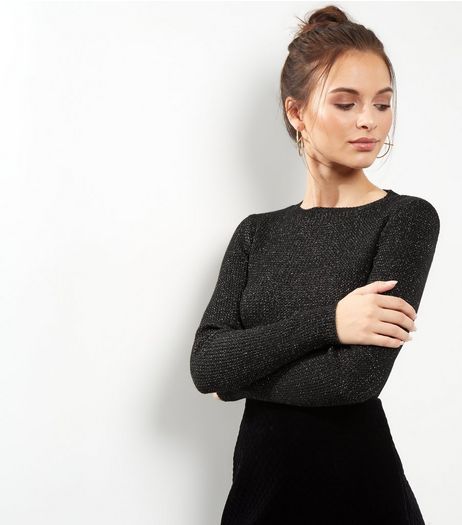 Black Metallic Ribbed Long Sleeve Jumper | New Look