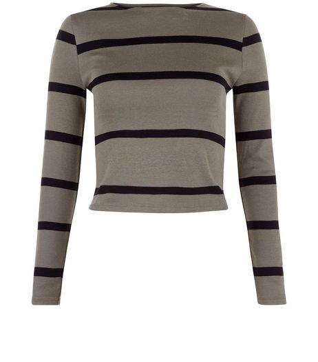Teens Khaki Stripe Ribbed Long Sleeve Top | New Look