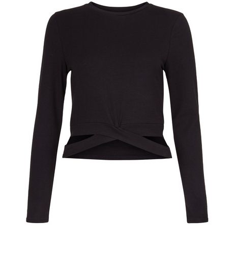 Teens Black Strap Hem Long Sleeve Top | New Look