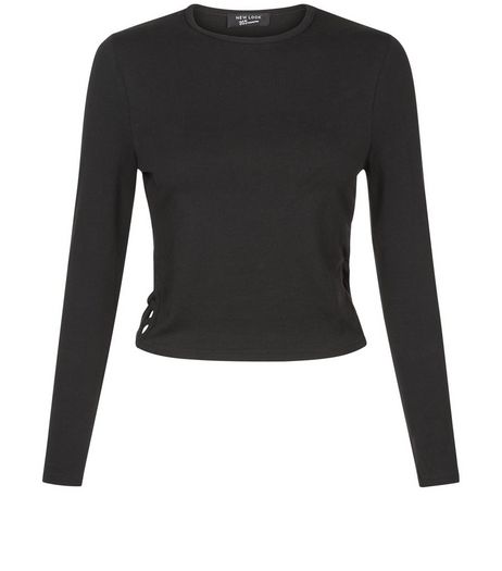Teens Black Lattice Side Crew Neck Top | New Look