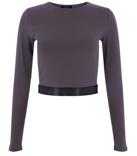 Teens Dark Grey Sateen Hem Crop Top | New Look