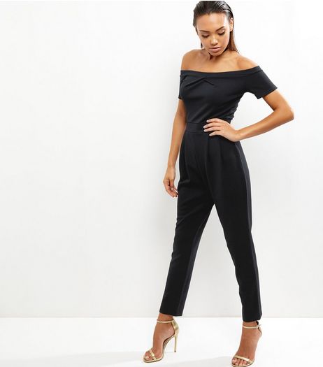 Black Bardot Neck Twist Front Jumpsuit | New Look