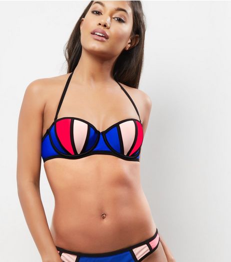 Blue Colour Block Bikini Top | New Look