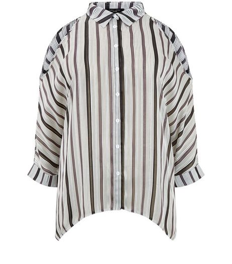 Curves Black Shimmer Stripe Print Fine Knit Shirt | New Look