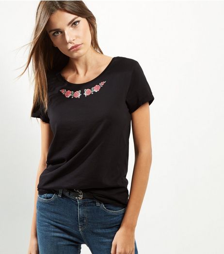 Black Floral Print T-Shirt | New Look