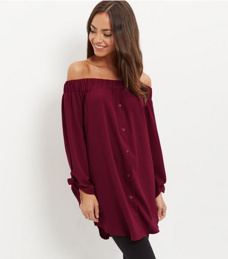 Cameo Rose Burgundy Tie Sleeve Tunic Top | New Look