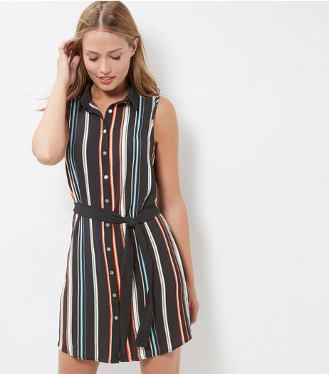 Cameo Rose Blue Stripe Sleeveless Shirt Dress | New Look