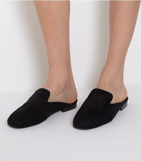 Wide Fit Black Suedette Mule Loafers | New Look