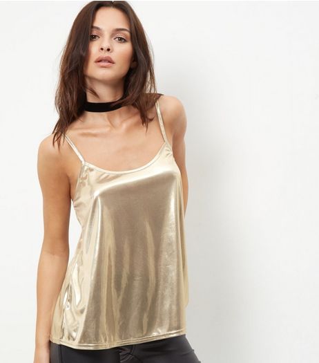 Blue Vanilla Gold Metallic Swing Top | New Look