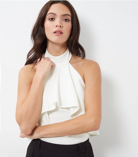 Blue Vanilla Cream Choker Neck Ruffle Bodysuit | New Look