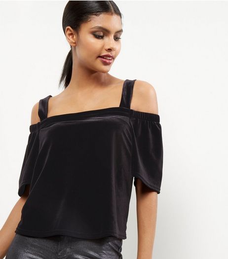 Black Velvet Cold Shoulder Top | New Look