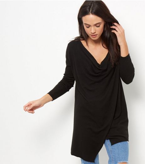 Apricot Black Wrap Drape Jumper | New Look