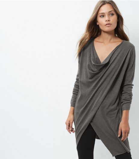 Apricot Dark Grey Wrap Drape Jumper | New Look