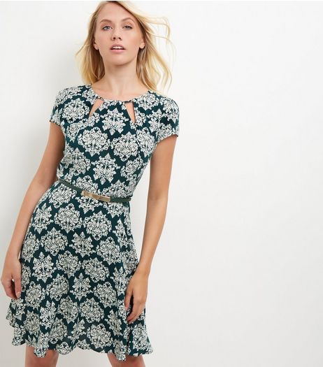 Apricot Green Abstract Print Belted Dress | New Look