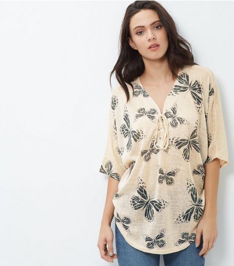 Blue Vanilla Cream Butterfly Oversized Top | New Look