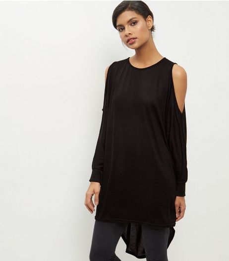 Black Cold Shoulder Batwing Sleeve Oversized Top | New Look