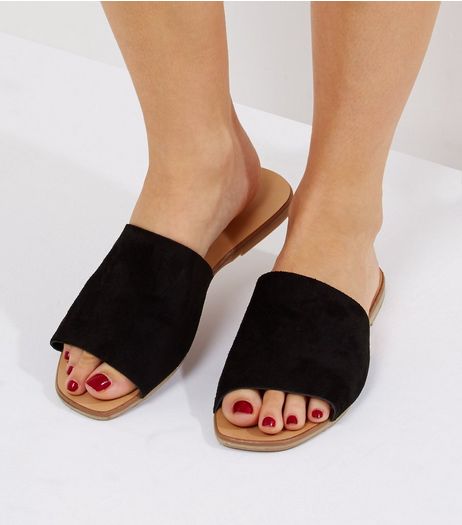Wide Fit Black Suede Mules | New Look