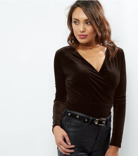 Black Velvet Wrap Front Top | New Look