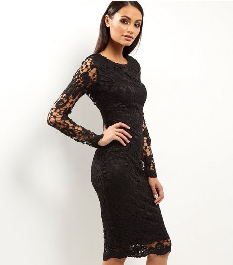 AX Paris Black Crochet Lace Midi Dress | New Look