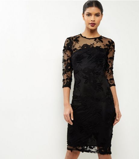 AX Paris Black Mesh And Lace Midi Dress | New Look