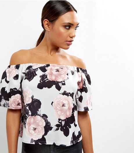 Blue Floral Print Bardot Neck Top | New Look