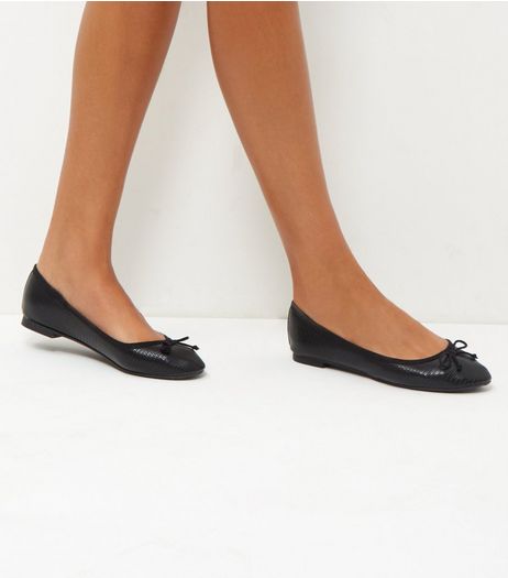 Black Textured Ballet Pumps | New Look