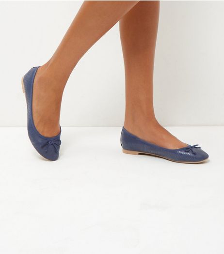 Navy Textured Ballet Pumps | New Look