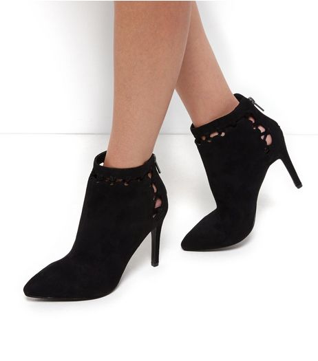 Black Suedette Woven Top Pointed Heels | New Look