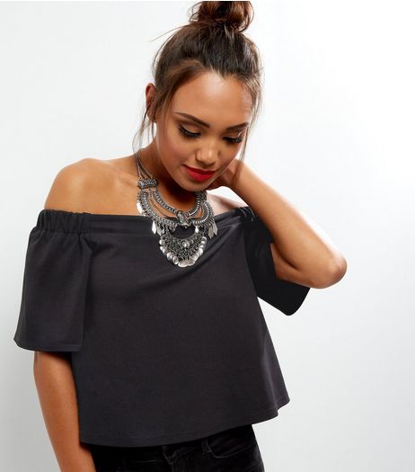 Black Crepe Bardot Neck Top | New Look