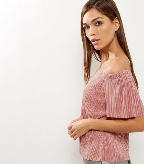 Pink Bardot Neck Pleated Top | New Look