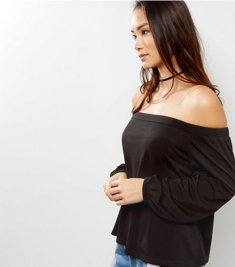 Black Long Sleeve Bardot Top | New Look