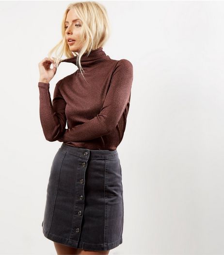 Black Button Front A-Line Skirt | New Look