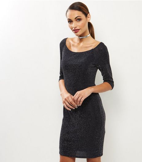 Black Dot Print Bardot Neck Dress | New Look