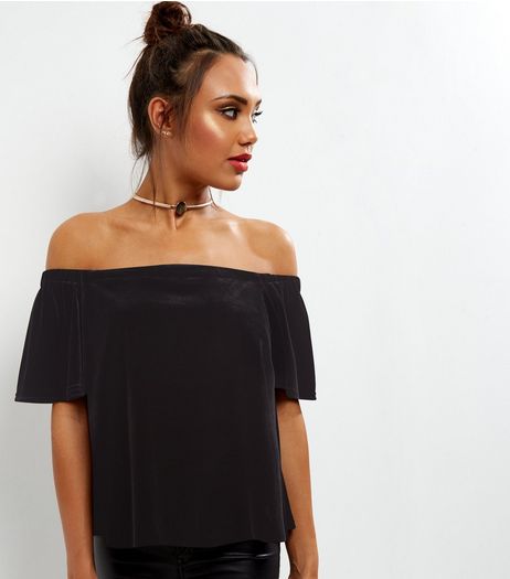 Black Velvet Bardot Neck Top | New Look