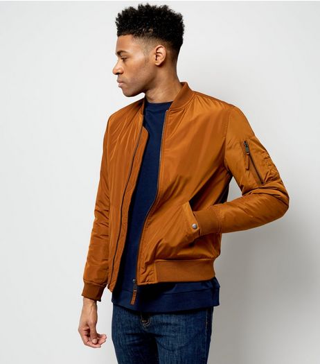 Camel Pocket Sleeve Bomber Jacket | New Look