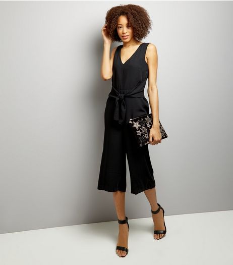 Black Sleeveless Tie Front Jumpsuit | New Look