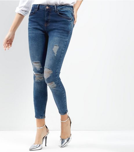 Blue Extreme Ripped Skinny Jenna Jeans | New Look