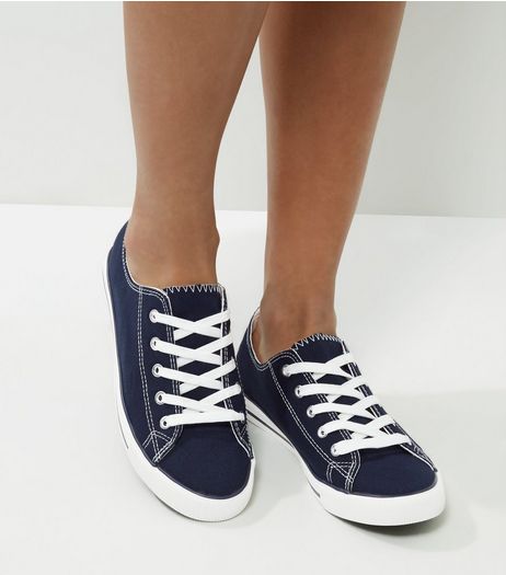 Navy Lace Up Trainers | New Look