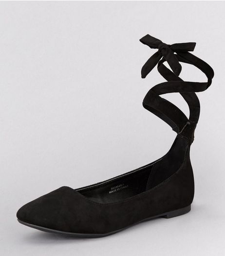 Teens Black Suedette Tie Up School Pumps | New Look