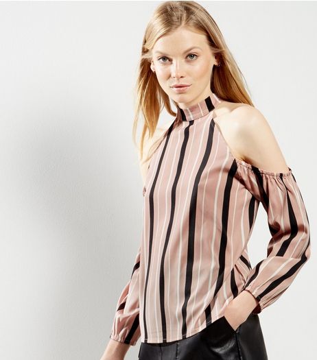 Pink Stripe Print Cold Shoulder Shell Top | New Look