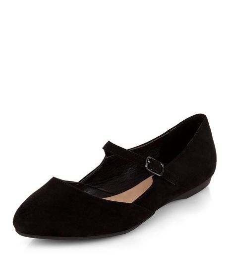 Teens Black Suedette Strap Front School Pumps | New Look