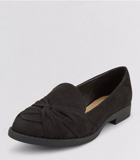 Teens Black Suedette Twist Front School Loafers | New Look