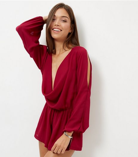 Cameo Rose Red Cowl Neck Playsuit | New Look