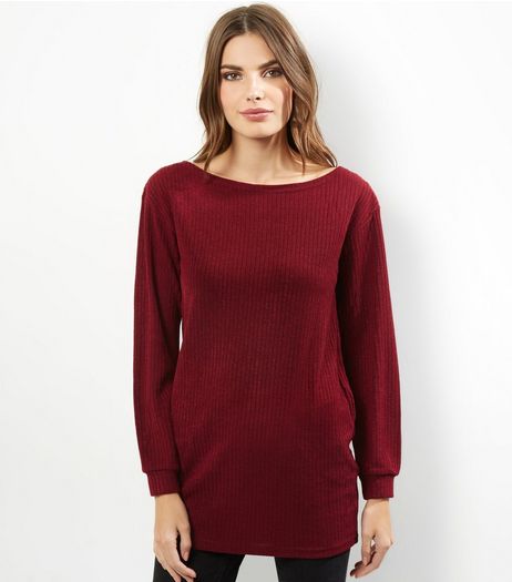 AX Paris Dark Red Bardot Neck Knitted Top | New Look