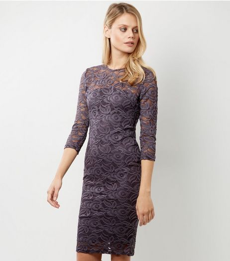 AX Paris Purple Lace 3/4 Sleeve Midi Dress | New Look