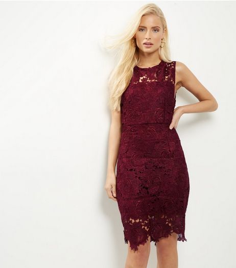 AX Paris Dark Red Crochet Lace Bodycon Dress | New Look